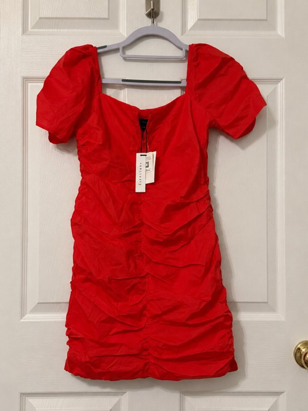 Sanctuary Red Ruched Puff Sleeve Mini Dress Size 2